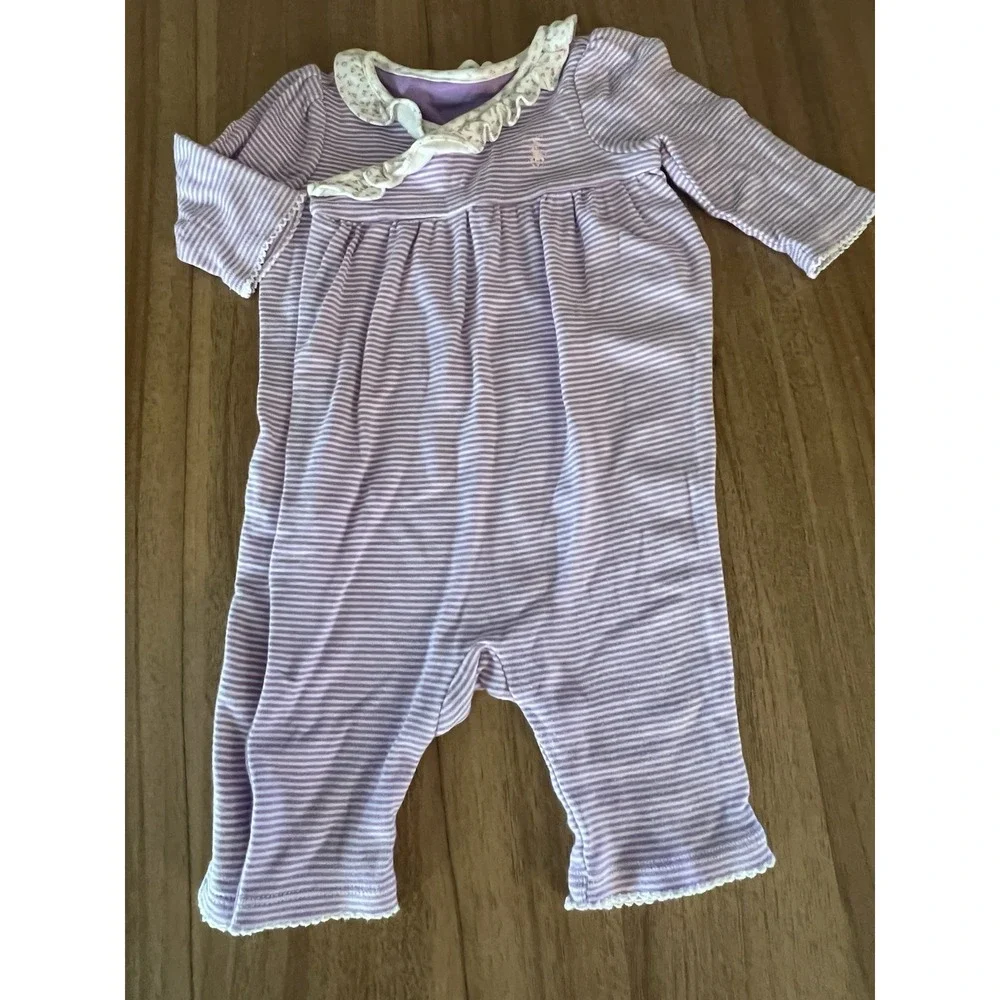 Ralph Lauren Baby Girls Footless Collared 1 pc Outfit Sleepsuit 3 Months‎